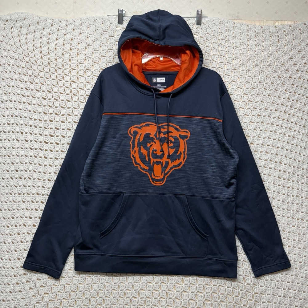 Chicago Bear NFL Team Apparel Hoodie Men's Size L Navy Blue Orange Pullover